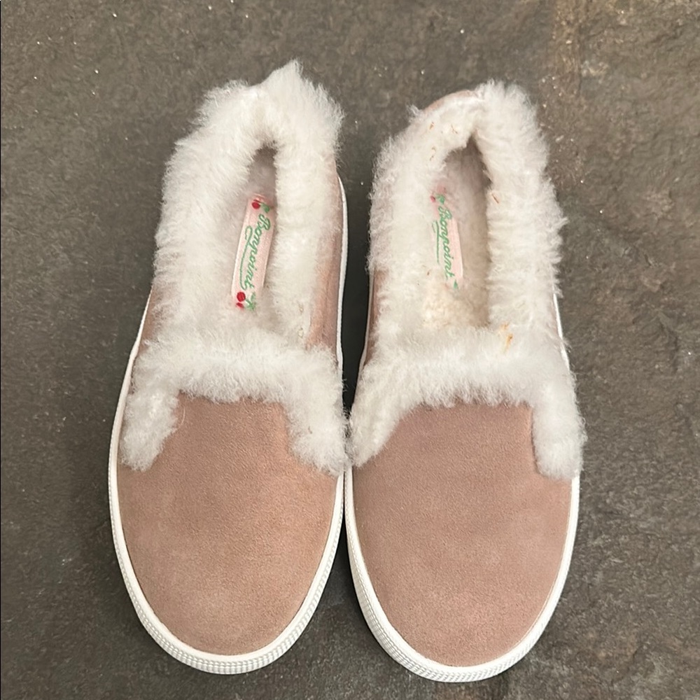 Bonpoint Tan and White Sneakers Slip-On Style